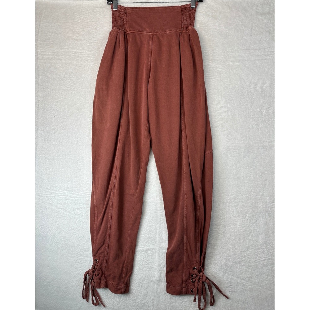 Free People FP One Adella Joggers Womens XS Rust Lace Up Smocked Waist Pants